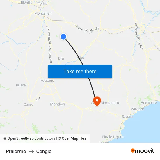 Pralormo to Cengio map