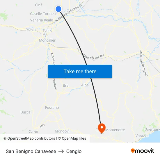 San Benigno Canavese to Cengio map