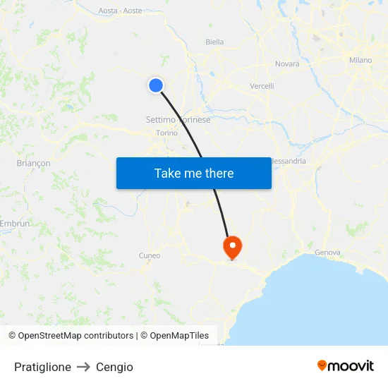 Pratiglione to Cengio map