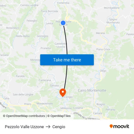 Pezzolo Valle Uzzone to Cengio map