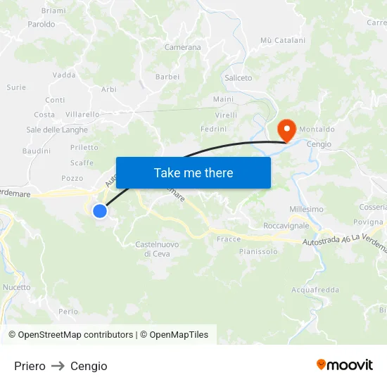 Priero to Cengio map