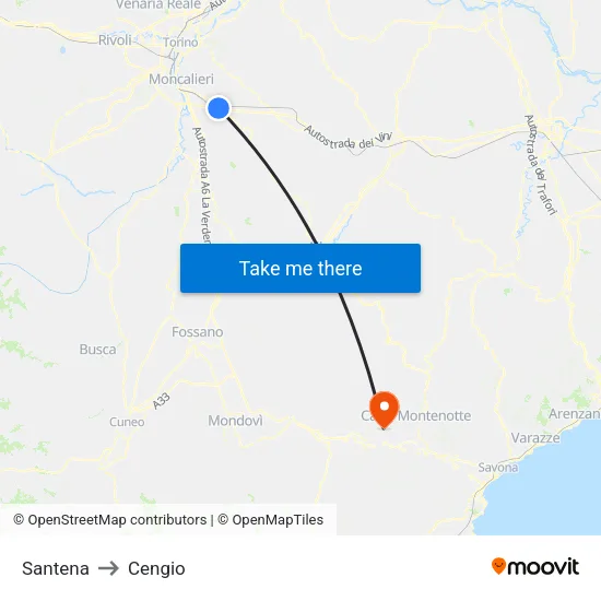 Santena to Cengio map