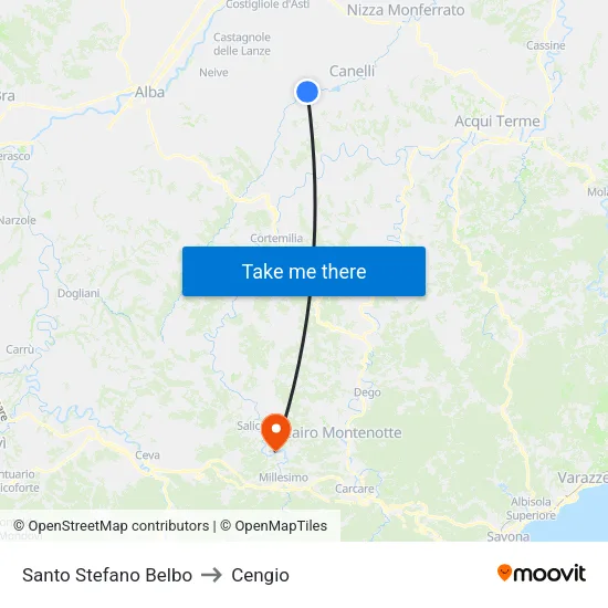Santo Stefano Belbo to Cengio map