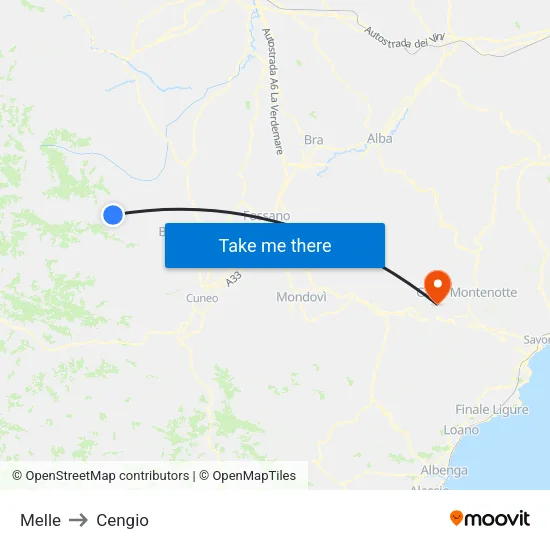 Melle to Cengio map