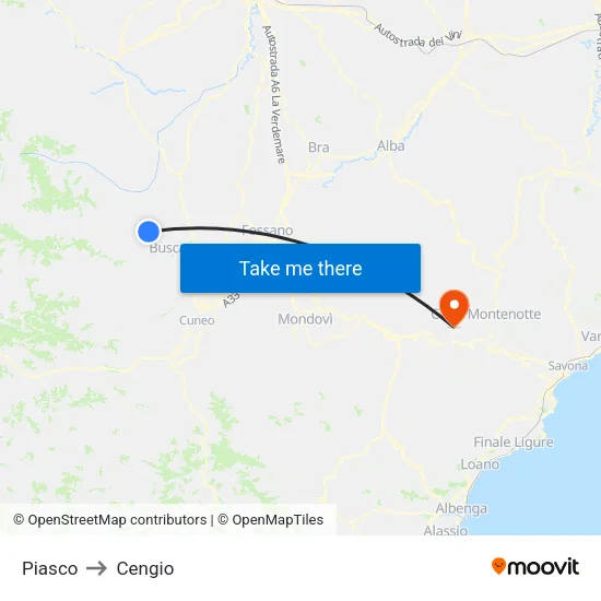 Piasco to Cengio map