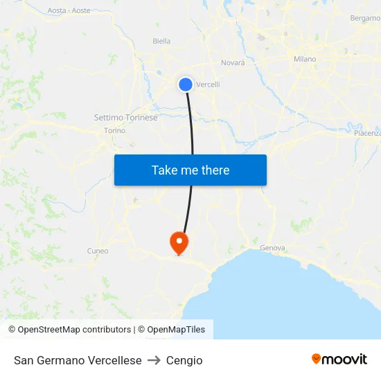San Germano Vercellese to Cengio map
