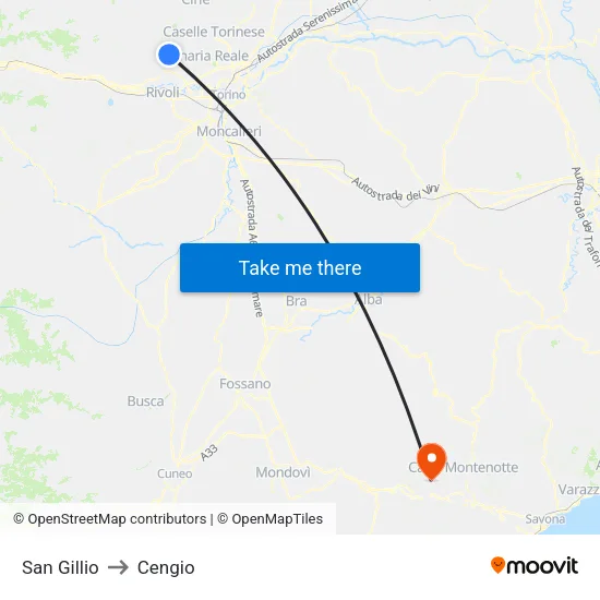 San Gillio to Cengio map