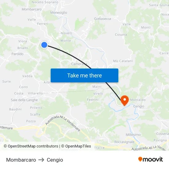 Mombarcaro to Cengio map