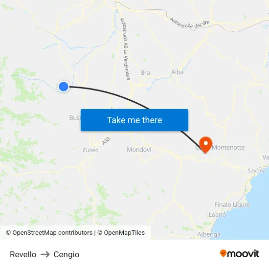 Revello to Cengio map