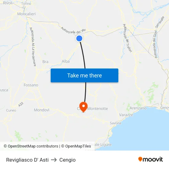 Revigliasco D' Asti to Cengio map