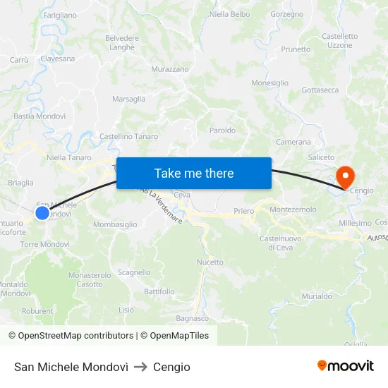 San Michele Mondovì to Cengio map