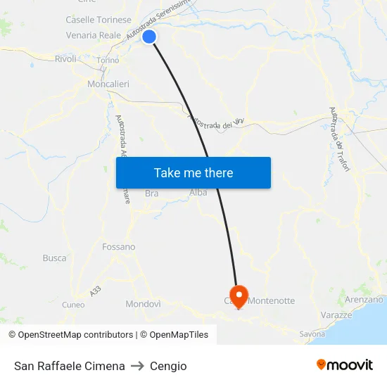 San Raffaele Cimena to Cengio map