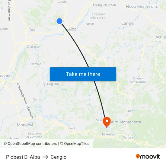 Piobesi D' Alba to Cengio map