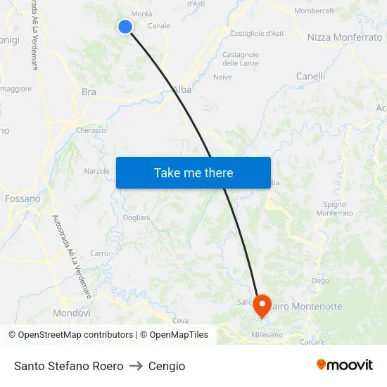 Santo Stefano Roero to Cengio map