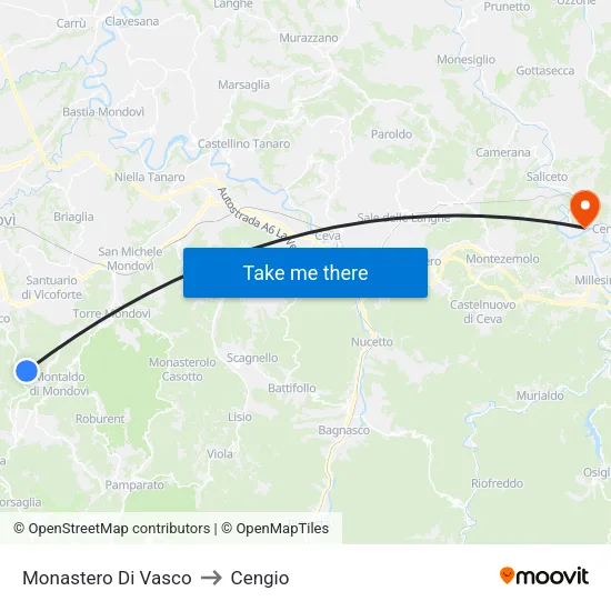 Monastero Di Vasco to Cengio map