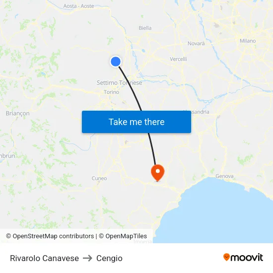 Rivarolo Canavese to Cengio map