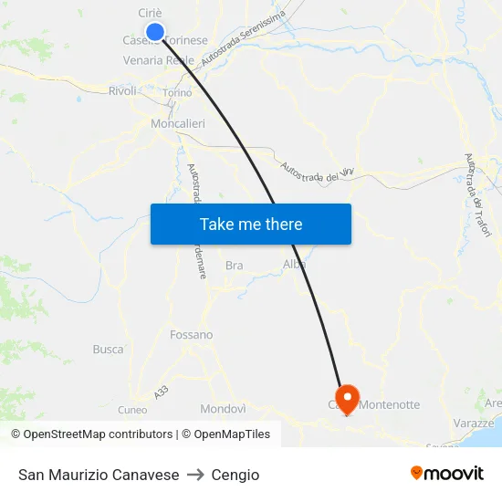 San Maurizio Canavese to Cengio map