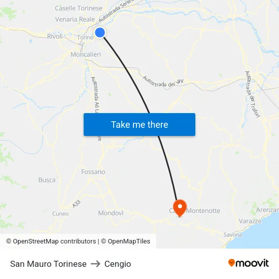 San Mauro Torinese to Cengio map