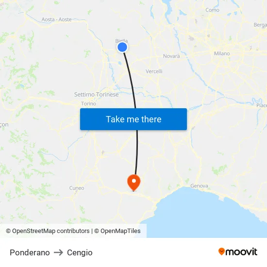 Ponderano to Cengio map