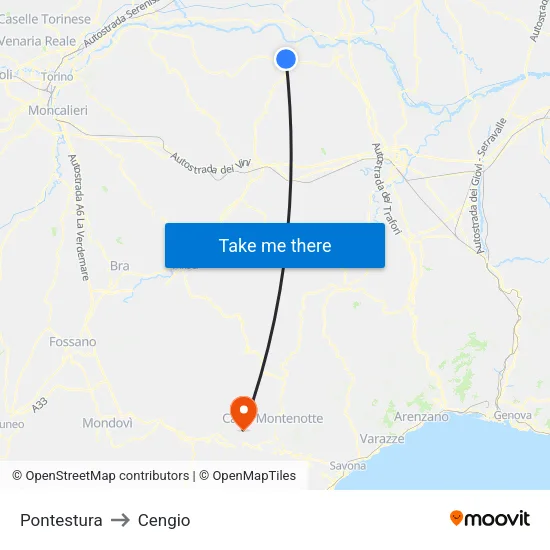 Pontestura to Cengio map