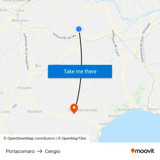 Portacomaro to Cengio map