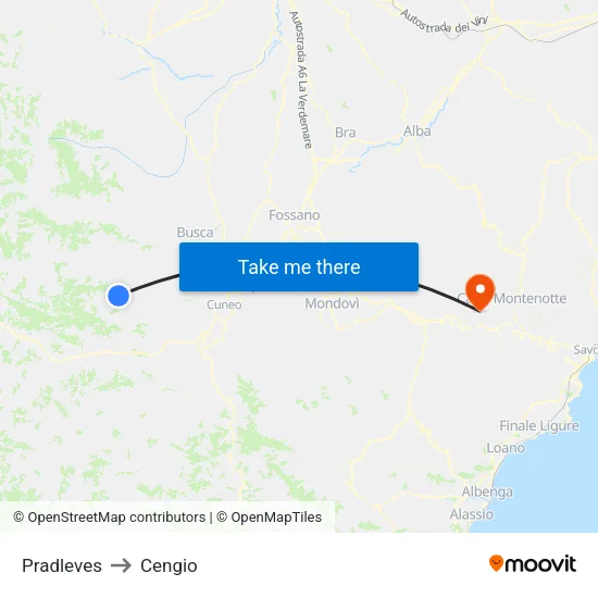 Pradleves to Cengio map