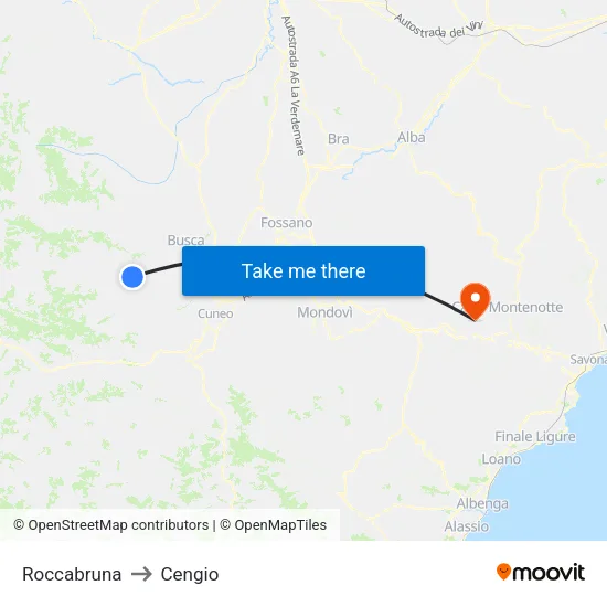 Roccabruna to Cengio map