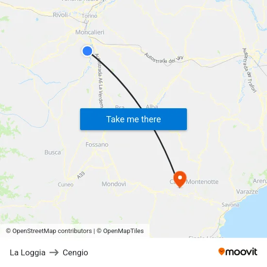 La Loggia to Cengio map