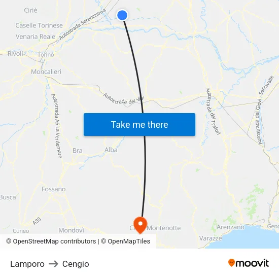 Lamporo to Cengio map