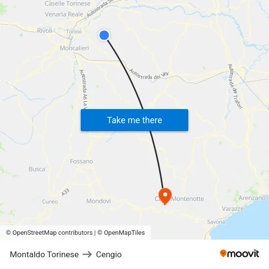 Montaldo Torinese to Cengio map