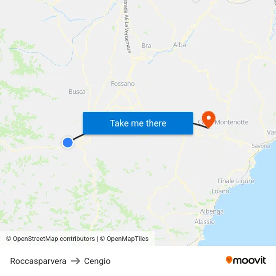 Roccasparvera to Cengio map