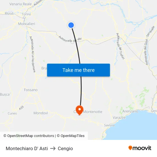 Montechiaro D' Asti to Cengio map