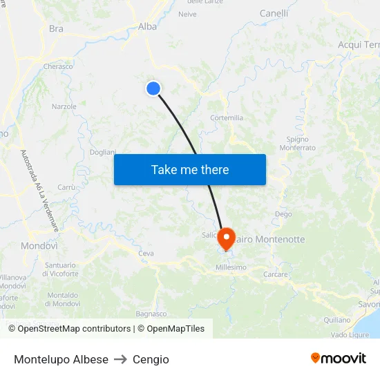 Montelupo Albese to Cengio map