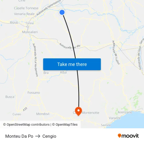 Monteu Da Po to Cengio map