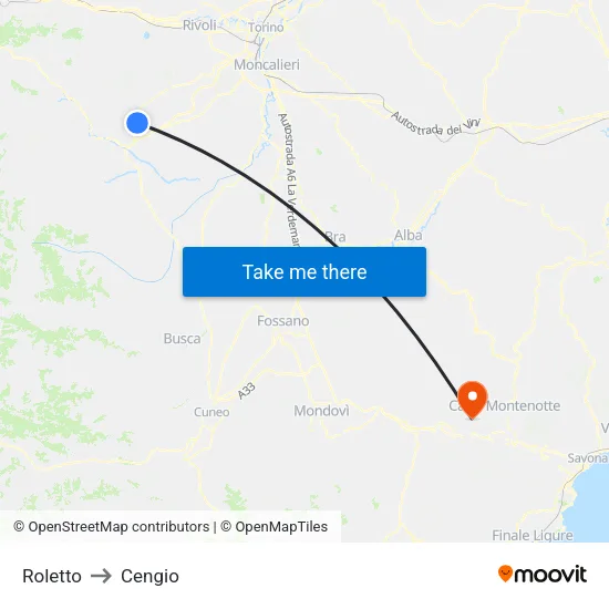 Roletto to Cengio map