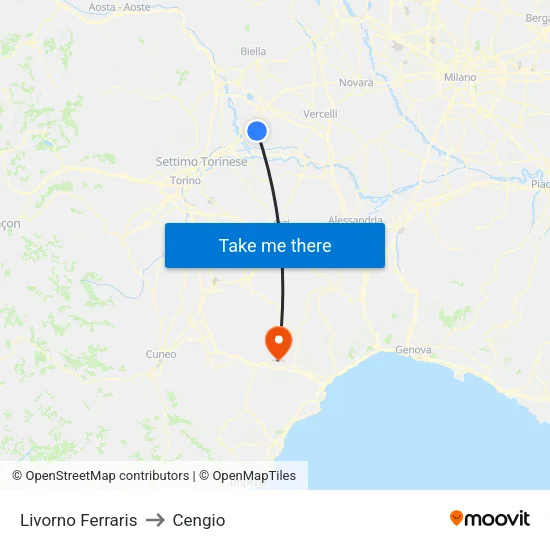 Livorno Ferraris to Cengio map