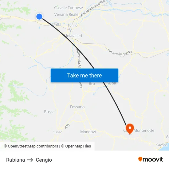 Rubiana to Cengio map