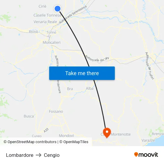 Lombardore to Cengio map