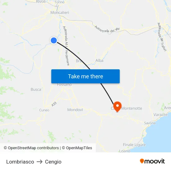 Lombriasco to Cengio map