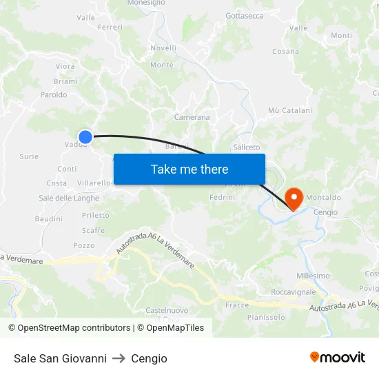 Sale San Giovanni to Cengio map