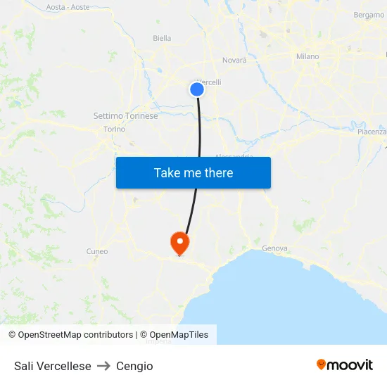 Sali Vercellese to Cengio map