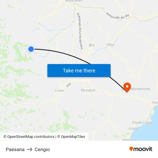 Paesana to Cengio map