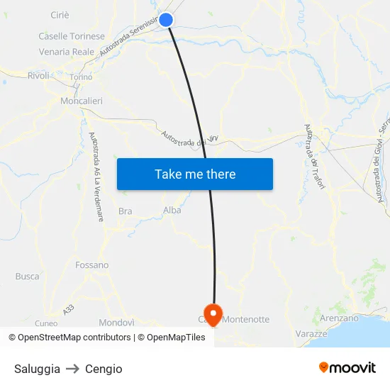 Saluggia to Cengio map