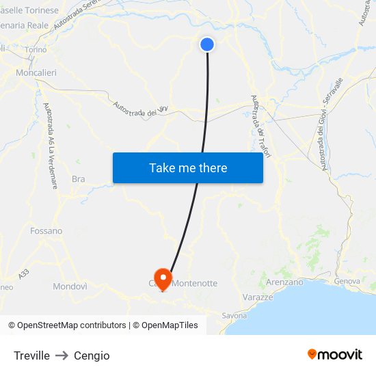 Treville to Cengio map