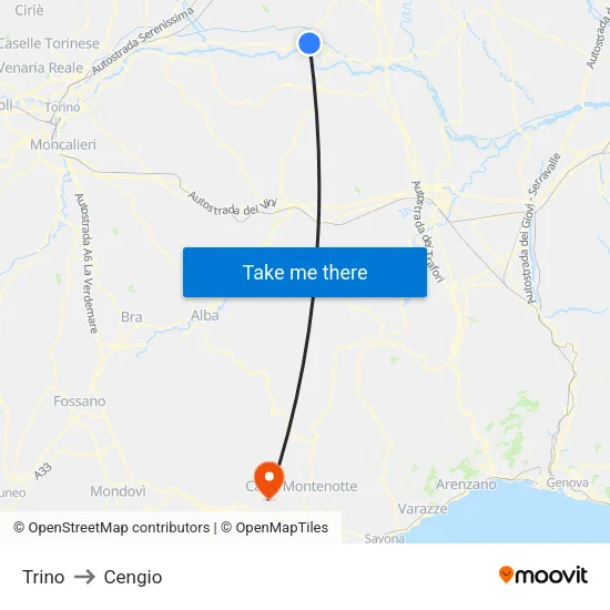 Trino to Cengio map