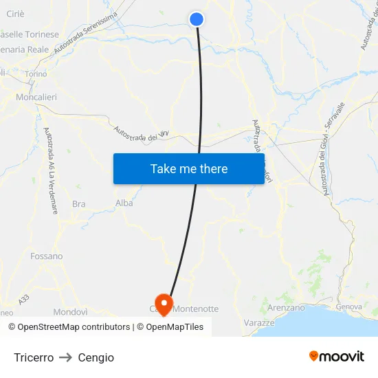 Tricerro to Cengio map
