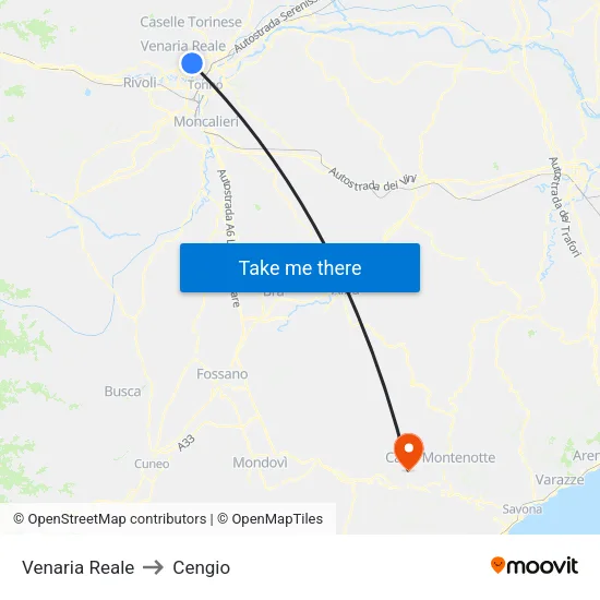 Venaria Reale to Cengio map