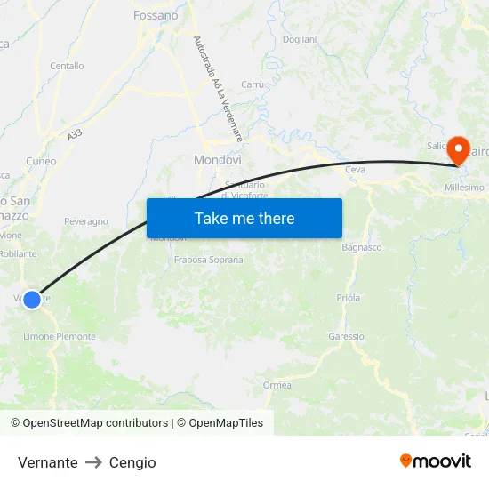 Vernante to Cengio map