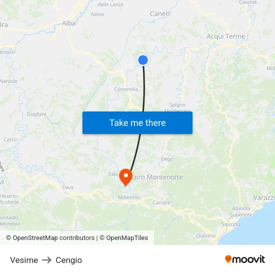 Vesime to Cengio map