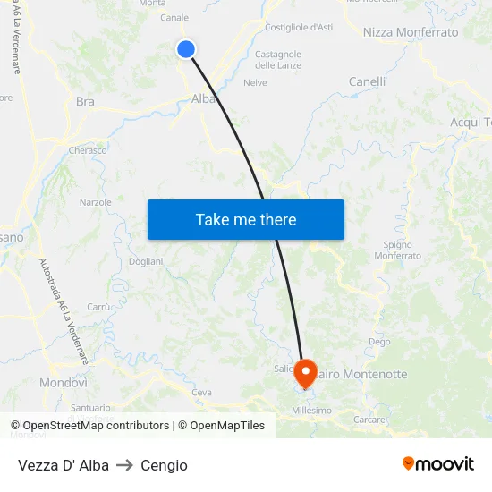 Vezza D' Alba to Cengio map